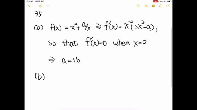 35. What value of a makes ƒ(x) = x^2 + (a/x) have a. a local minimum at x = 2? смотреть онлайн