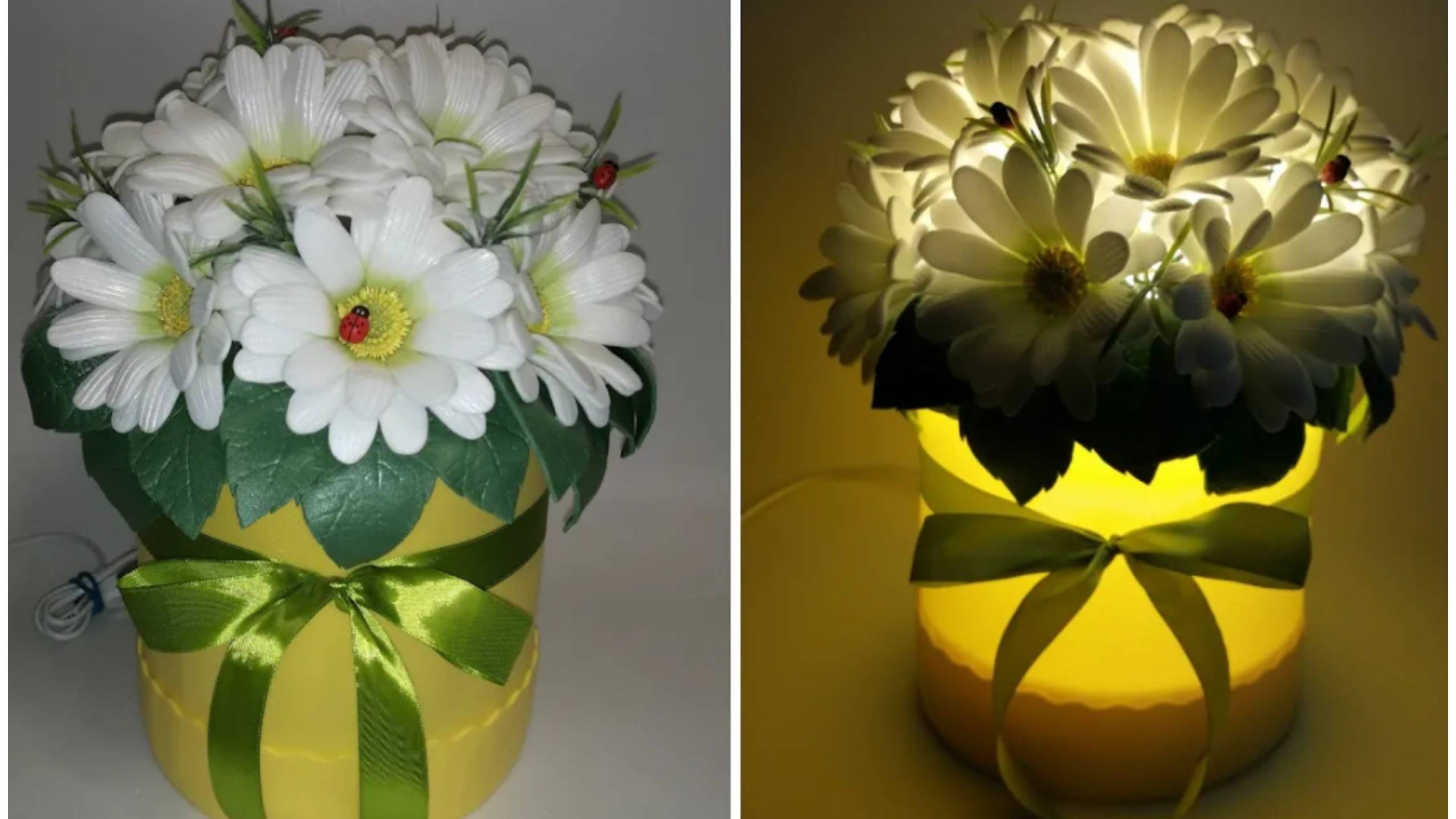 МК ПРОСТЫЕ РОМАШКИ в шляпной коробке из изолона 2 мм.светильник из изолона. смотреть онлайн