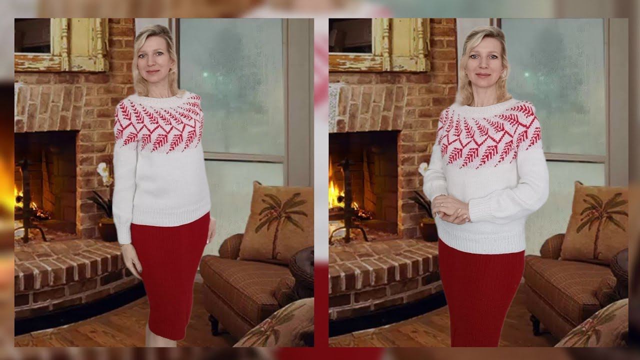 Джемпер с круглой жаккардовой кокеткой./ Подробное видео - описание смотреть онлайн