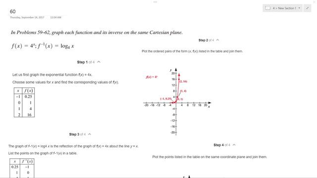 f(x) = 4^x, f^-1(x) = log4(x) смотреть онлайн