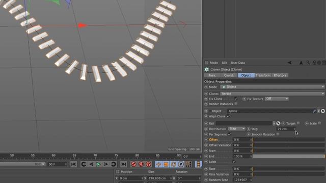 Using Spline on Clone with Step Distribution in (Cinema 4D Tutorial) смотреть онлайн