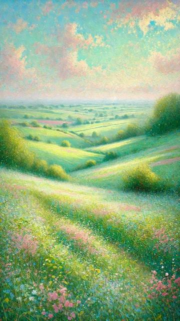 Зеленый пейзаж (стиль картины: #неоимпрессионизм) #245