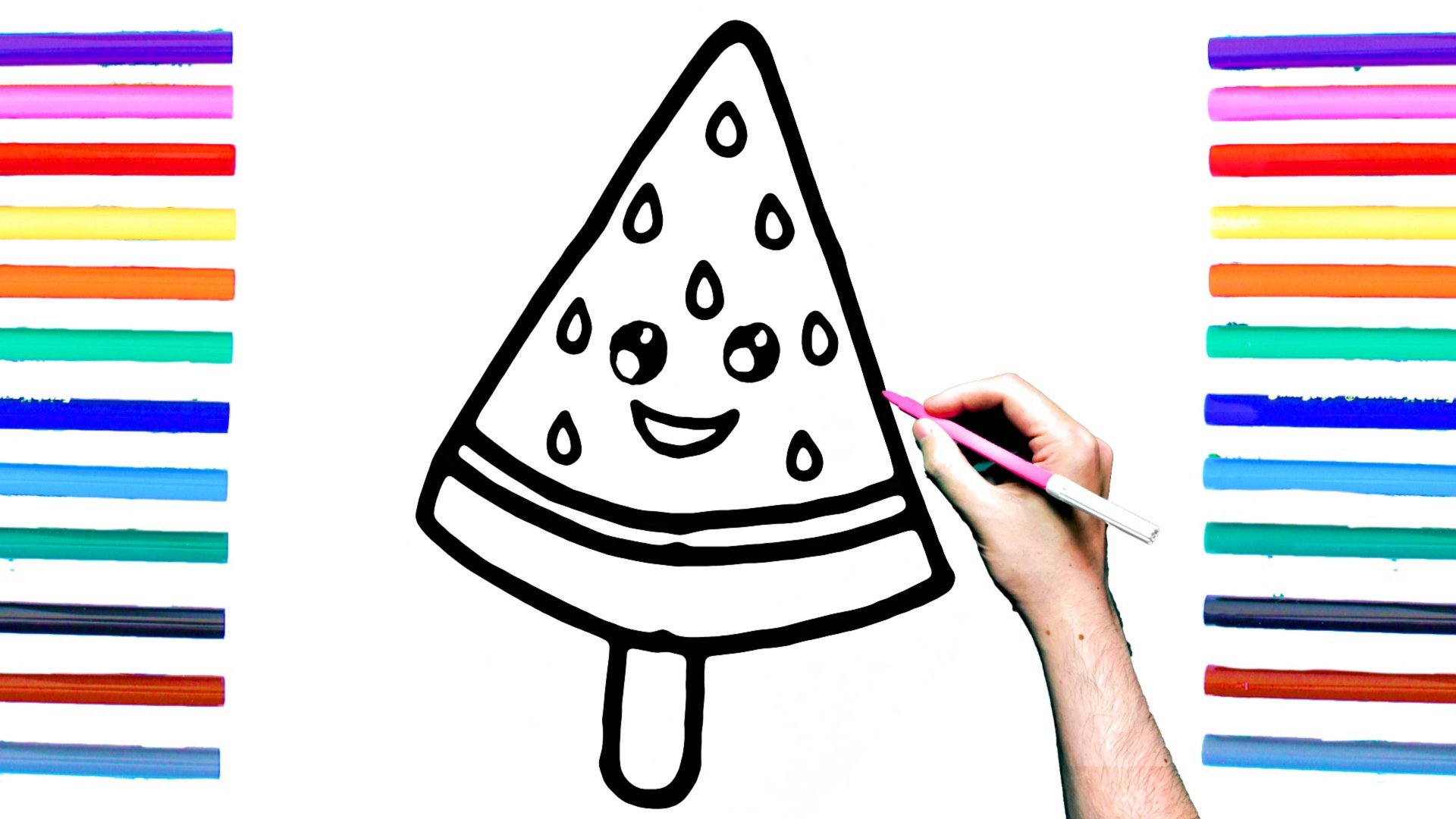 Как нарисовать МОРОЖЕНОЕ АРБУЗ поэтапно для детей / Уроки рисования смотреть онлайн