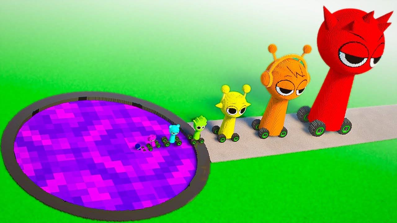 Большие и маленькие 3D ТАЧКИ СПРУНКИ против портала преисподней Майнкрафт смотреть онлайн