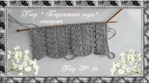 Узор № 29. Узор  "Бархатное Перо"  спицами. (автор Катерина М.)