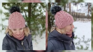 Зимний комплект: шапка + косынка./ Подробный МК.