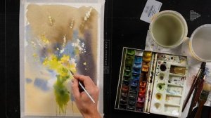 Букет полевых цветов. Акварелью рисует Сергей Курбатов. Отрывок курса-марафона «Среди цветов».