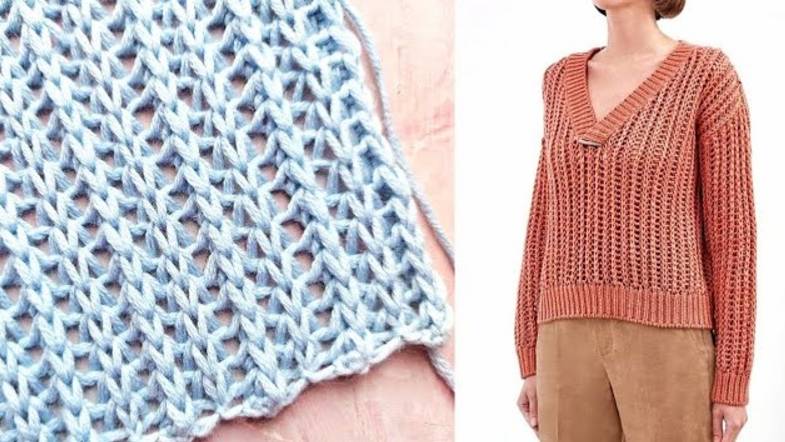 Супер классная мелкая сеточка спицами 💥 Узор пуловера от Брунелло Кучинелли смотреть онлайн