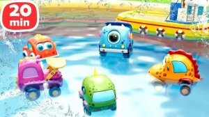 Машинки Мокас купаются в бассейне и сажают цветы в саду!  Мультики про машинки для малышей