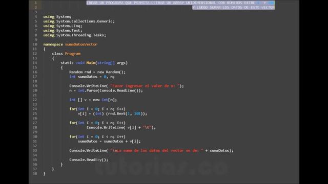 arrays – visualStudio c# (suma datos vector) смотреть онлайн