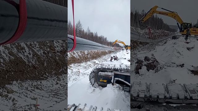 Укладка трубы экскаватором. смотреть онлайн