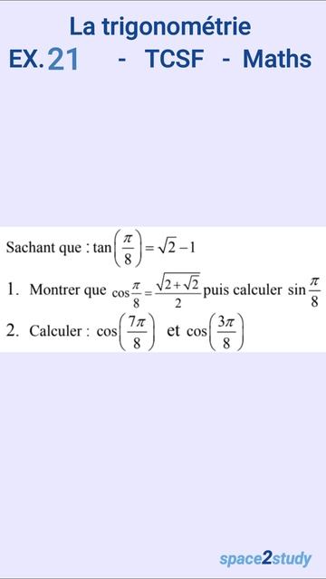 Exercice 21 La trigonométrie TCSF Maths смотреть онлайн