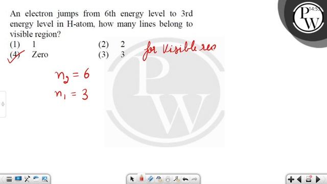 An electron jumps from 6th energy level to 3rd energy level in \( \... смотреть онлайн