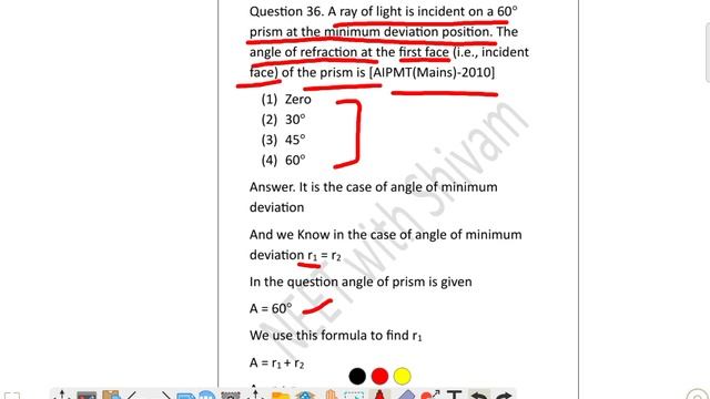 A ray of light is incident on a 60°
prism at the minimum deviation position. The angle of смотреть онлайн