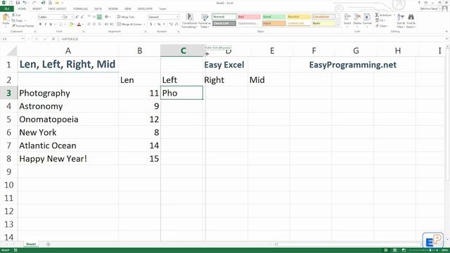 Easy Excel Tutorial - LEN, LEFT, RIGHT, & MID Functions (6) смотреть онлайн