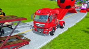 Грузовик с прицепом против скоростного поезда против легковых авто- Трактор и Поезд Машинки и Гонки