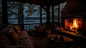 🔥 Атмосфера релаксации с горящим камином и дождем за крыльцом в уютной хижине