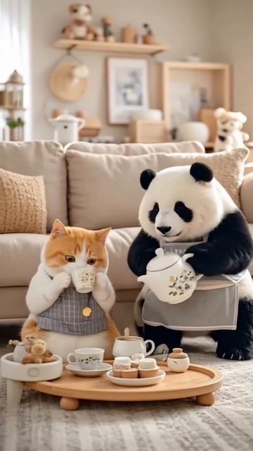 нейросети, доброе утро, котик и панда завтракают.mp4