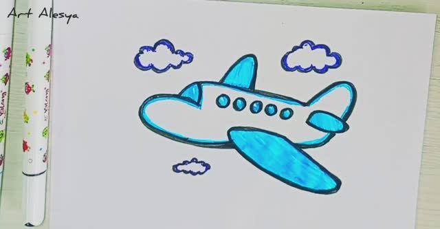 Как нарисовать самолёт для ребенка! Простые рисунки для детей! Рисую самолёт в небе!☺️ смотреть онлайн