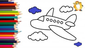 Мультик - раскраска для детей САМОЛЕТ В НЕБЕ. Учимся как рисовать ТРАНСПОРТ // ОБУЧАШКА ТВ