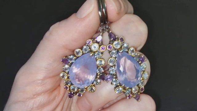 Серебряные серьги с лавандовым кварцем 34 кт!