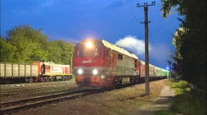 Отправление ТЭП70БС-214 с поездом Калининград - Челябинск со станции Моршанск