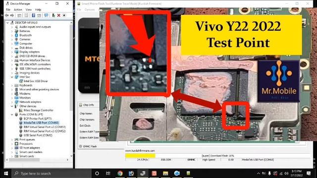 Vivo Y22 PD2226f Full Flash New Security Test Point BROM Mode Fix Dead Boot Repair Downgrade