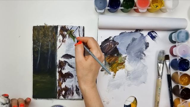 Березовые сережки. Как нарисовать гуашью