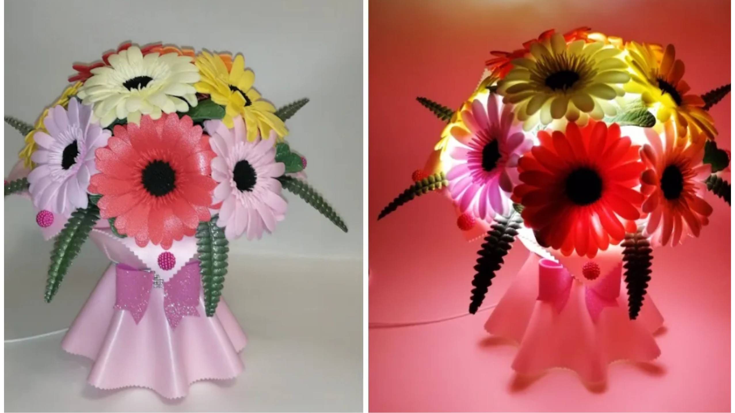 МК простые герберы из изолона. Букет гербер. Светильник гербера. Юбка. Светильник из изолона. смотреть онлайн