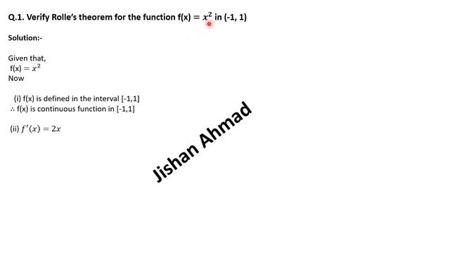 Verify Rolle's Theorem for the function f(x) = x² in (-1,1) | Rolle's Theorem смотреть онлайн