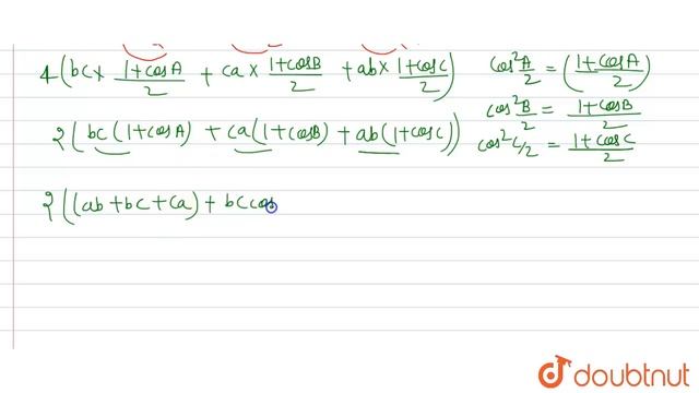 In any `DeltaABC`, prove that `4(bc cos^(2)\"\"A/2+ca cos^(2)\"\"B/2+ab cos^(2)\"\"C/2)=(a+b+c)^(2) смотреть онлайн