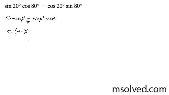 Find the exact value of sin20 * cos80 - cos20 * sin80 смотреть онлайн