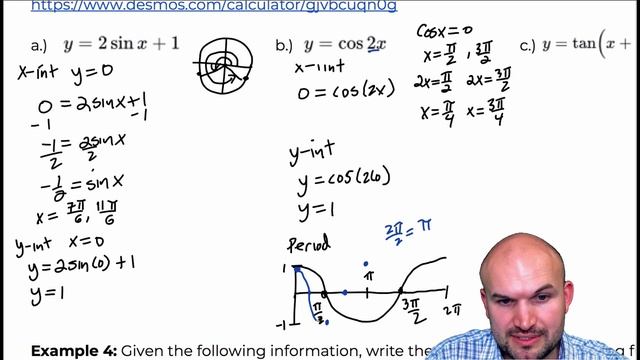 4e Example 3 (How to find the x and y intercepts of trig functions) смотреть онлайн