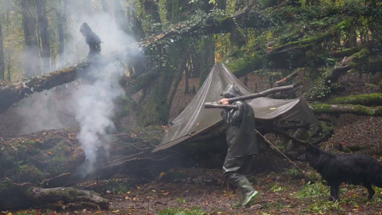 Ни палатки, ни спального мешка — выживание в лагере под деревом во время ливня смотреть онлайн