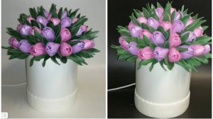 Светильник из изолона.Шляпная коробка для светильника из изолона.Тюльпаны из изолона.