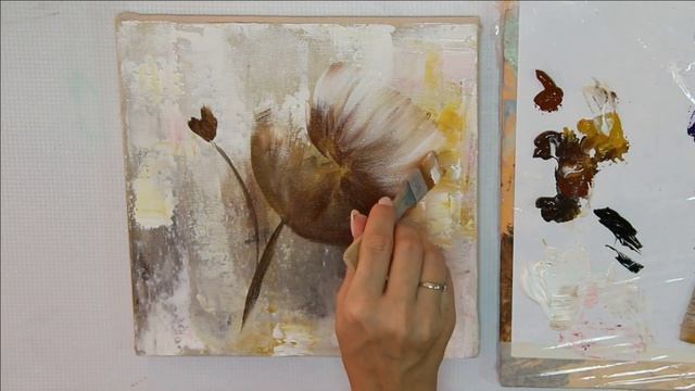 How to draw easy flowers painting/ Demonstration /Acrylic Technique on canvas by Julia Kotenko смотреть онлайн