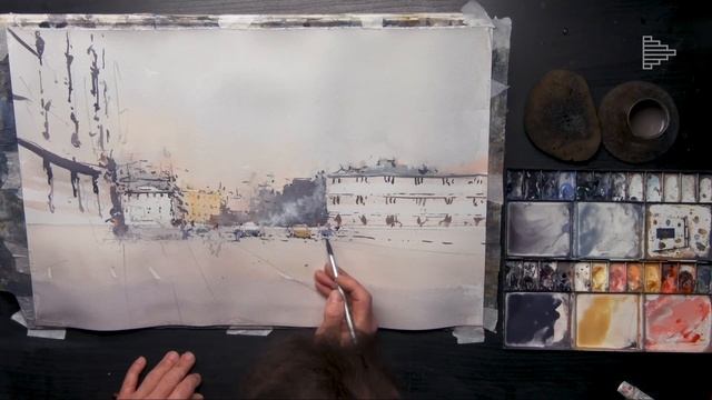 Рисование акварелью. Городской пейзаж рисует художник Юрий Акопянц. Москва импрессиониста смотреть онлайн