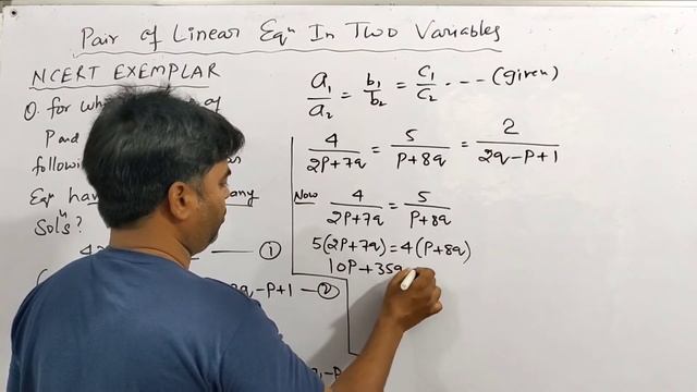 For which values of p and q | infinitely many solutions | 4x+5y = 2; (2p+7q)x + (p+8q)y = 2q-p+1 | смотреть онлайн