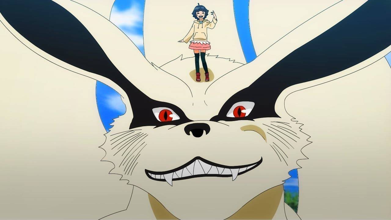 Химавари пугает Наруто  призывая Белого Кураму особой печатью в аниме Боруто