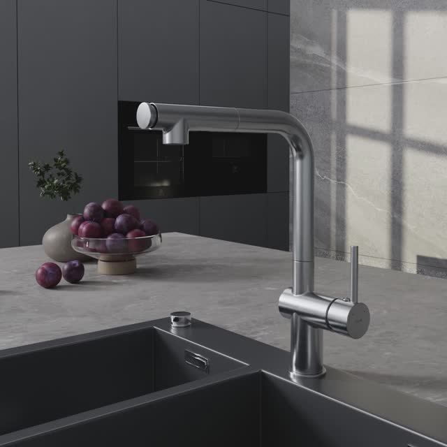 Смеситель для кухни FLAVIS с выдвижным изливом два режима сатин (Арт. A68238) смотреть онлайн