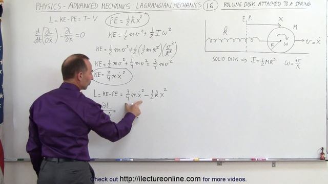 Physics 68 Lagrangian Mechanics (16 of 25) Rolling Disk Attached to Spring смотреть онлайн
