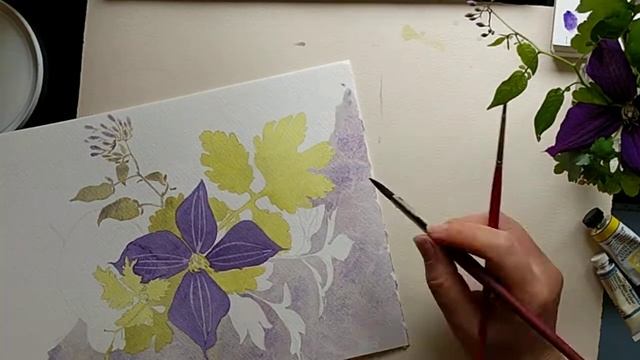 Time-lapse Two Tube Watercolor Painting: Ultramarine Violet and Hansa Yellow Light смотреть онлайн