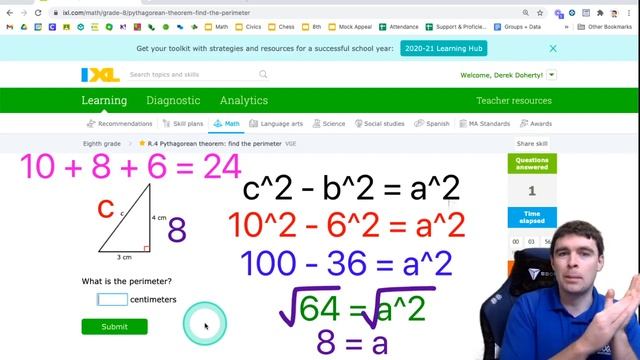 R.4: Pythagorean Theorem - Find the Perimeter (IXL 8th Math) смотреть онлайн