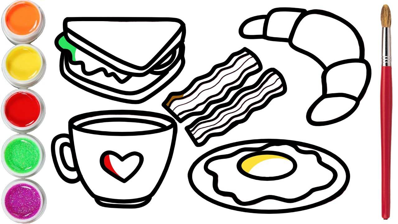 Как нарисовать завтрак, бутерброд и яичницу. Простой рисунок. смотреть онлайн