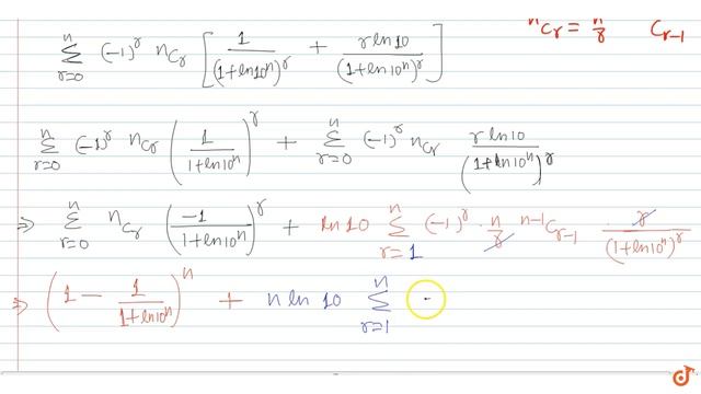 `sum_(r=0)^n (-1)^r .^nC_r (1+rln10)/(1+ln10^n)^r` смотреть онлайн