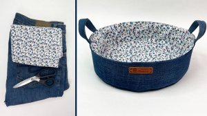 Мастер класс 🧵 Как сшить круглую корзинку для хранения вещей из старых джинсов