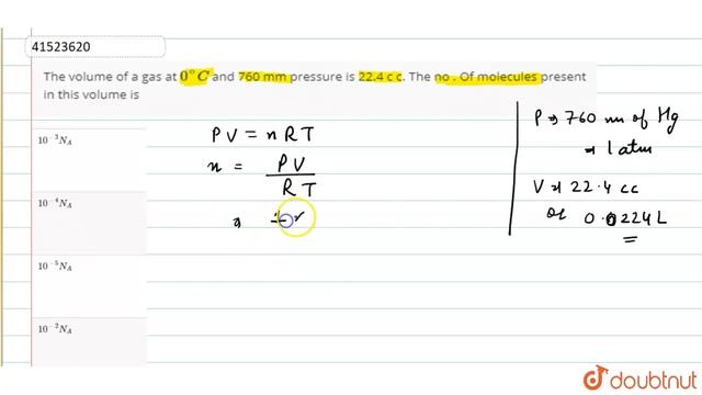 The volume of a gas at `0^(@)C` and 760 mm pressure is 22.4 c c. The no . Of molecules смотреть онлайн