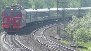 Монгольский пассажирский поезд №006 "УЛАН-БАТОР - МОСКВА" с зелёными вагонами на Транссибе летом