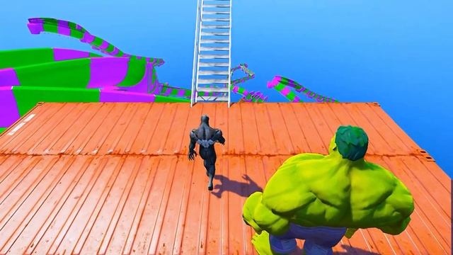 GTA 5 :- Waterslide Challenge In Aquapark #1 (Spider Man , Iron Man , Hulk , Gameplay GTA 5)Ep 46