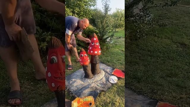 Покраска мухомор из арт бетона своими руками, вторая часть🤗 смотреть онлайн